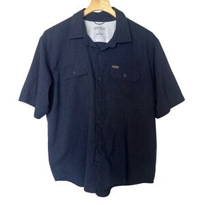 Orvis Mens XL Short Sleeve Button Down Shirt Navy Blue Ventilated Fishing Hiking